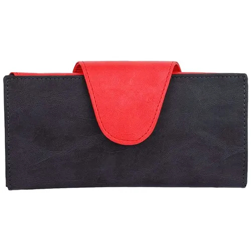 Ladies Black-Red PU Leather Clutch Purse