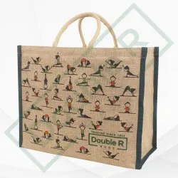 Double R Heavy Duty Eco Reusable Yoga Print Shopping Jute Bag